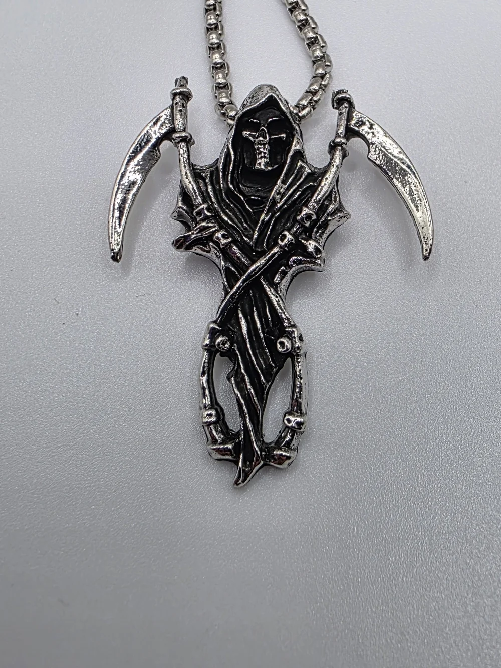 Silver Grim Reaper Pendant Necklace